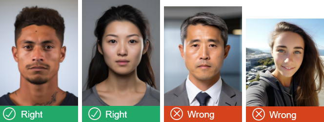 The two photos on the left have a correct plain background, the two photos on the right have objects in the background. 