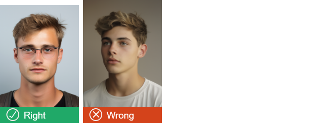 The photo on the left shows a person looking directly at the camera, the photo on the right shows a person looking off to the left. 