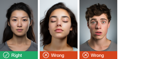 The person in the first photo has their eyes open and mouth closed, the second photo the person has their eyes closed, in the third photo the person has their mouth open. 