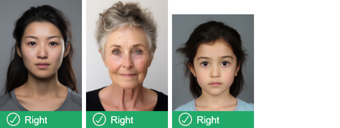 These three photos show people with neutral facial expressions. 