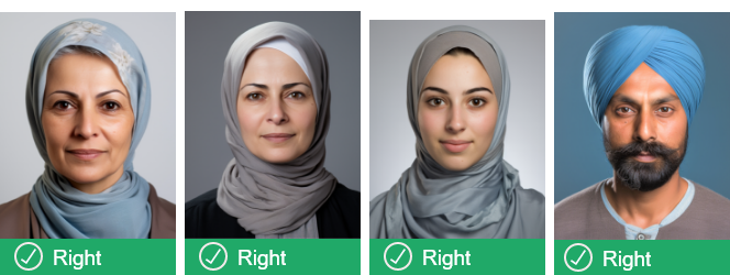 These four photos show  correct ways to wear headcoverings. 