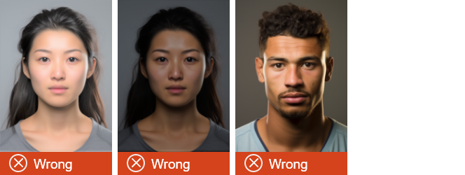 three photos showing incorrect lighting, too light, to dark and too many shadows. 