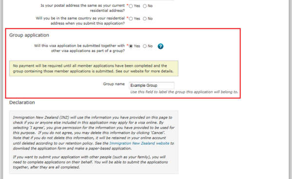 Screen shot of process with the Group application section outlined in a red box. 