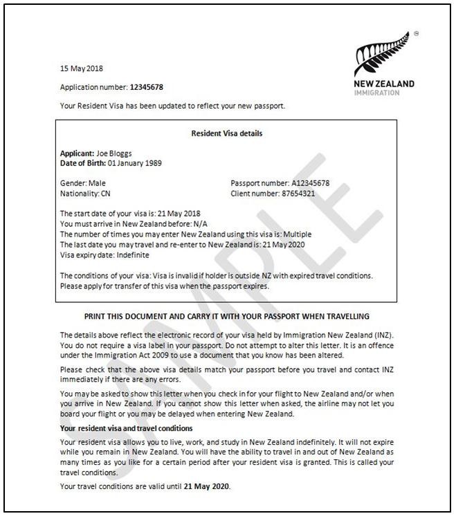 nz resident visa travel conditions extension